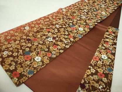 平和屋着物▼六通柄袋帯　枝垂れ桜　金糸　正絹　逸品　未使用　DABH9638ps