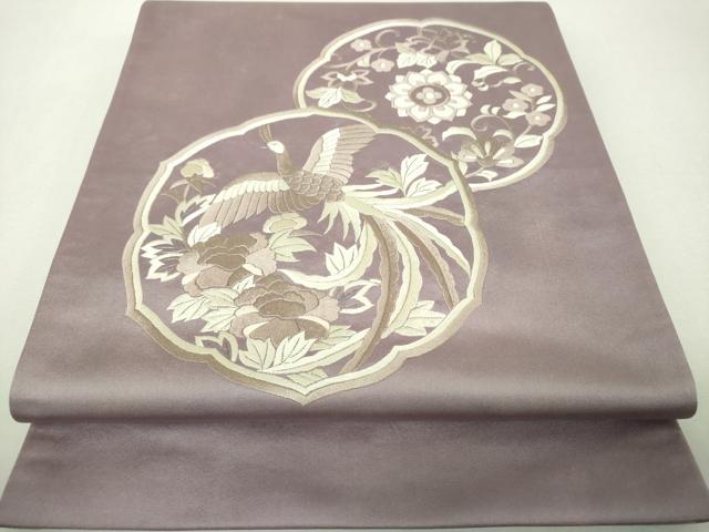 平和屋着物▼太鼓柄袋帯　総刺繍　鳳凰花文　銀糸　正絹　逸品　DABH9639ps