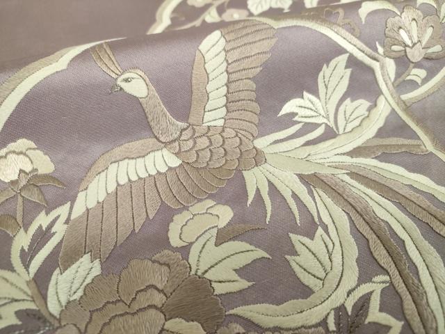 平和屋着物▼太鼓柄袋帯　総刺繍　鳳凰花文　銀糸　正絹　逸品　DABH9639ps