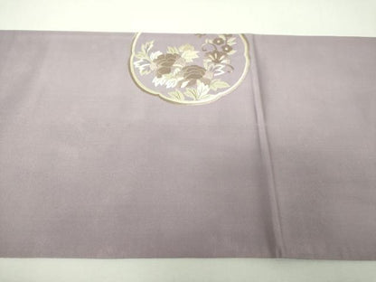 平和屋着物▼太鼓柄袋帯　総刺繍　鳳凰花文　銀糸　正絹　逸品　DABH9639ps