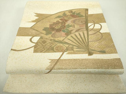 平和屋着物▼中国三大刺繍　スワトウ相良刺繍　汕頭相良刺繍　総刺繍　太鼓柄袋帯　絽刺し　扇面花文　金彩　正絹　逸品　DABH9641ps