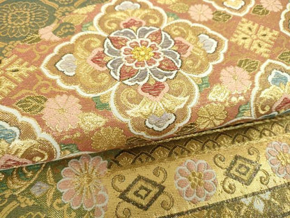 平和屋着物▼六通柄袋帯　正倉院花菱文　金糸　正絹　逸品　DABH9642ps