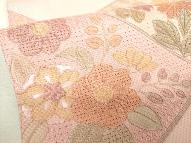 平和屋着物▼中国三大刺繍　スワトウ刺繍　汕頭刺繍　総刺繍　九寸名古屋帯　草花文　伊と幸　正絹　逸品　未使用　DABH9654ps