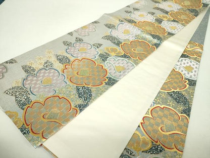 平和屋着物▼六通柄袋帯　彩苑椿　金銀糸　正絹　逸品　DABH9655ps