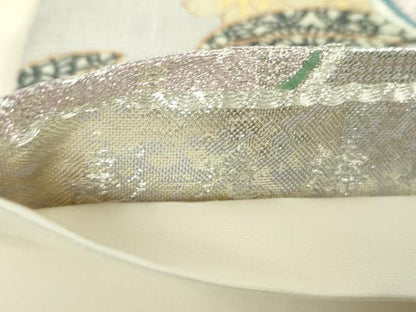 平和屋着物▼六通柄袋帯　彩苑椿　金銀糸　正絹　逸品　DABH9655ps