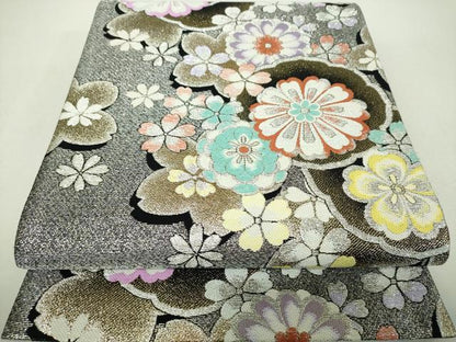 平和屋着物▼六通柄袋帯　舞桜　金銀糸　正絹　逸品　DABH9656ps