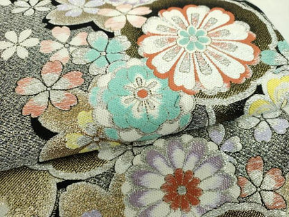 平和屋着物▼六通柄袋帯　舞桜　金銀糸　正絹　逸品　DABH9656ps