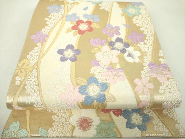 平和屋着物▼六通柄袋帯　唐織　舞桜　ラメ糸　金糸　正絹　逸品　DABH9659ps