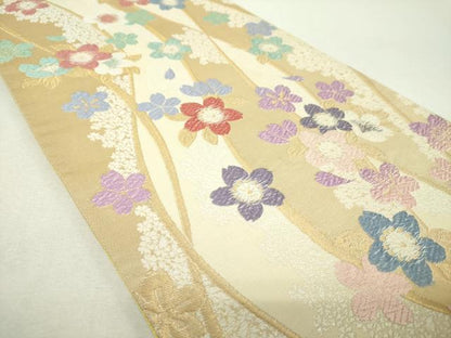 平和屋着物▼六通柄袋帯　唐織　舞桜　ラメ糸　金糸　正絹　逸品　DABH9659ps