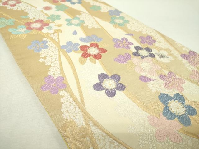 平和屋着物▼六通柄袋帯　唐織　舞桜　ラメ糸　金糸　正絹　逸品　DABH9659ps