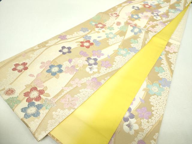 平和屋着物▼六通柄袋帯　唐織　舞桜　ラメ糸　金糸　正絹　逸品　DABH9659ps