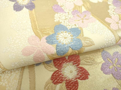 平和屋着物▼六通柄袋帯　唐織　舞桜　ラメ糸　金糸　正絹　逸品　DABH9659ps