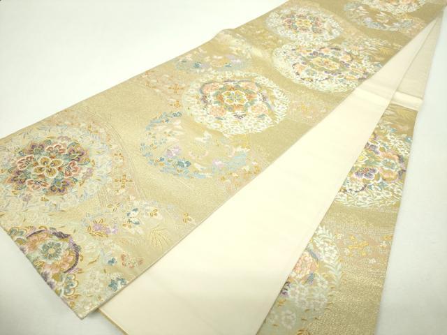 平和屋着物▼六通柄袋帯　唐織　正倉院花鳥文　金銀糸　正絹　逸品　DABH9660ps