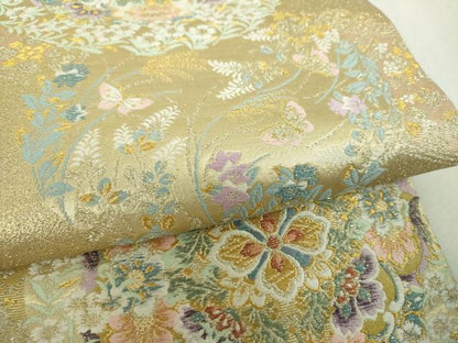 平和屋着物▼六通柄袋帯　唐織　正倉院花鳥文　金銀糸　正絹　逸品　DABH9660ps