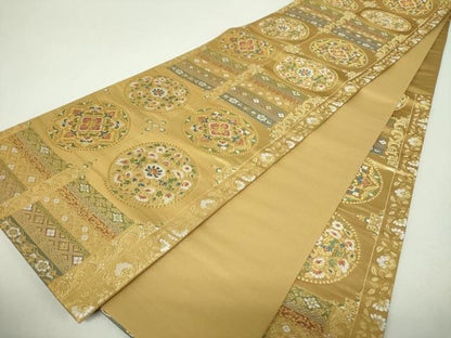 平和屋着物▼六通柄袋帯　正倉院瑞宝華文　金糸　正絹　逸品　DABH9665ps