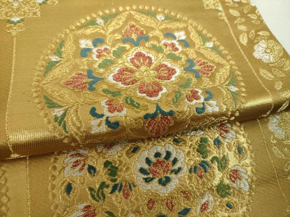 平和屋着物▼六通柄袋帯　正倉院瑞宝華文　金糸　正絹　逸品　DABH9665ps