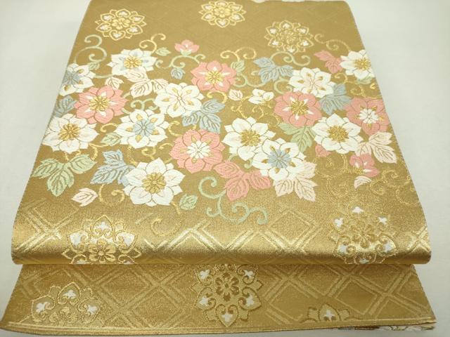 平和屋着物▼六通柄袋帯　唐織　花唐草文　金糸　正絹　逸品　DABH9668ps