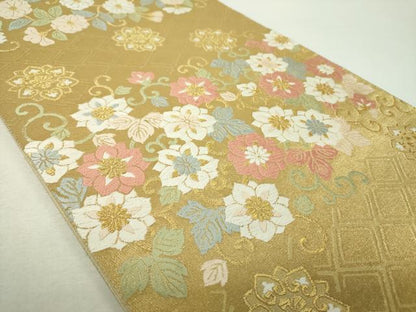 平和屋着物▼六通柄袋帯　唐織　花唐草文　金糸　正絹　逸品　DABH9668ps