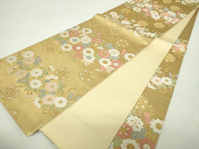 平和屋着物▼六通柄袋帯　唐織　花唐草文　金糸　正絹　逸品　DABH9668ps