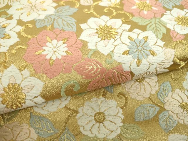平和屋着物▼六通柄袋帯　唐織　花唐草文　金糸　正絹　逸品　DABH9668ps