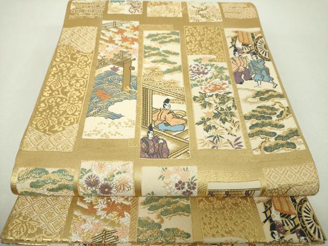 平和屋着物▼六通柄袋帯　王朝錦　金糸　正絹　逸品　DABH9670ps