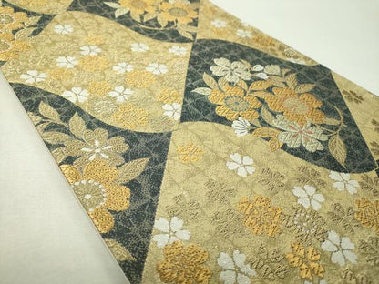 平和屋着物▼六通柄袋帯　瓦花文　金糸　正絹　逸品　DABH9671ps