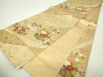 平和屋着物▼六通柄袋帯　唐織　古都　金銀糸　正絹　逸品　DABH9672ps