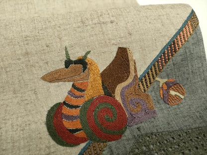 平和屋着物●中国三大刺繍　スワトウ刺繍　汕頭刺繍　総刺繍　太鼓柄袋帯　紬地　玩具文様　正絹　逸品　DABH9673ps