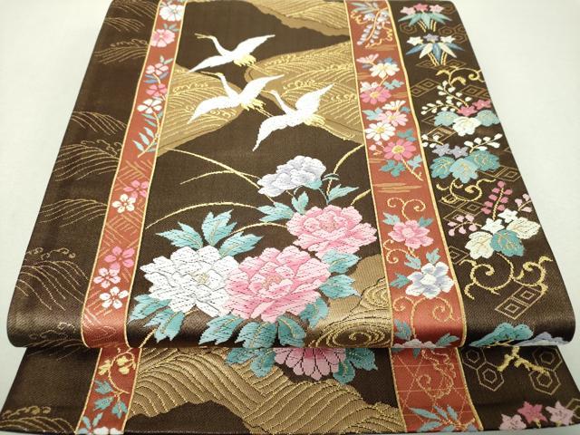 平和屋着物▼六通柄袋帯　飛鶴花間道　金銀糸　正絹　逸品　DABH9678ps