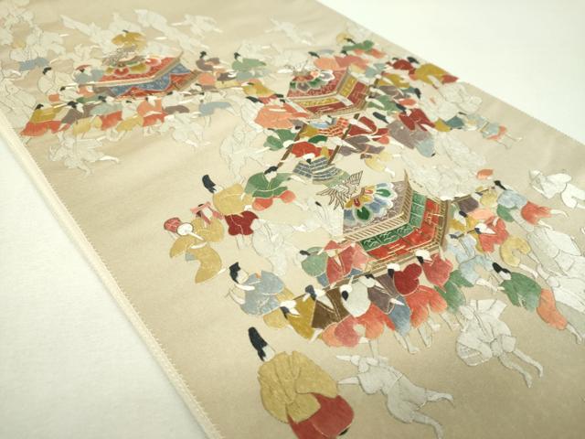 平和屋着物▼太鼓柄袋帯　総刺繍　御神輿　祭　金銀糸　正絹　逸品　未使用　DABH9682ps