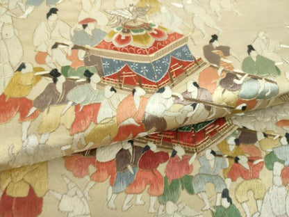 平和屋着物▼太鼓柄袋帯　総刺繍　御神輿　祭　金銀糸　正絹　逸品　未使用　DABH9682ps