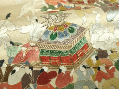 平和屋着物▼太鼓柄袋帯　総刺繍　御神輿　祭　金銀糸　正絹　逸品　未使用　DABH9682ps