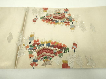 平和屋着物▼太鼓柄袋帯　総刺繍　御神輿　祭　金銀糸　正絹　逸品　未使用　DABH9682ps