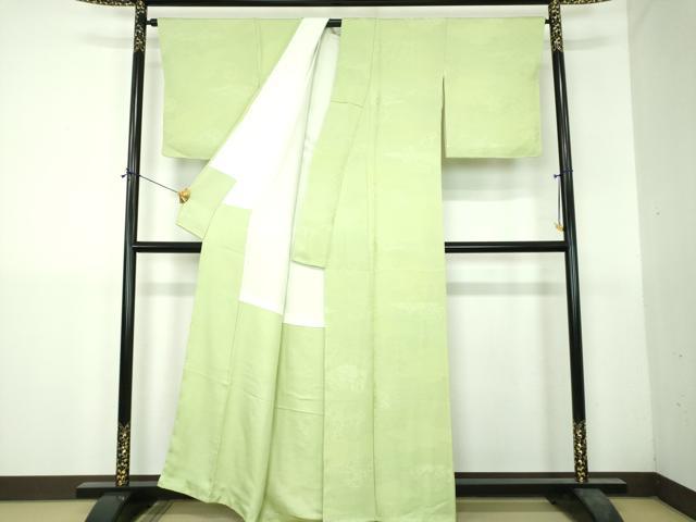 平和屋着物●上質な色無地　風景地紋　若葉色　正絹　逸品　未使用　DABH9696ps