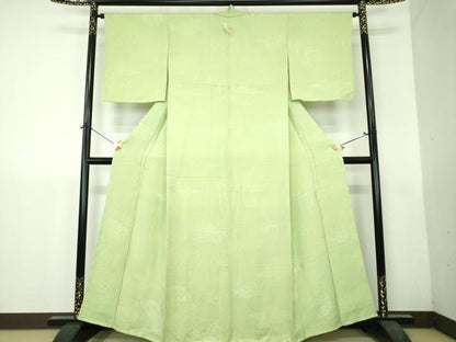 平和屋着物●上質な色無地　風景地紋　若葉色　正絹　逸品　未使用　DABH9696ps