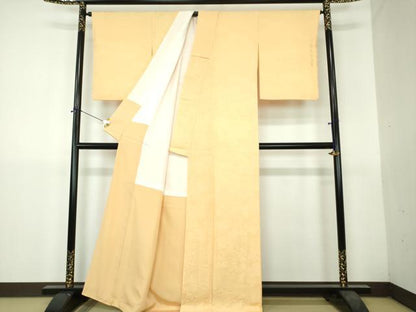 平和屋着物●上質な色無地　人物風景地紋　砥粉色　正絹　逸品　DABH9698ps