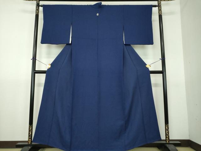 平和屋着物●上質な色無地　草花地紋　紺地　正絹　逸品　DABH9701ps