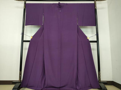 平和屋着物●上質な色無地　葡萄色　ロング丈　正絹　逸品　DABH9707ps