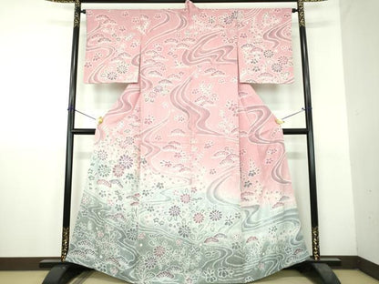 平和屋着物●名門　藤娘きぬたや・総絞り　訪問着　流水花文　正絹　逸品　未使用　DABH9708ps