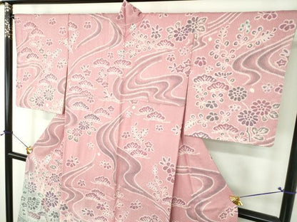 平和屋着物●名門　藤娘きぬたや・総絞り　訪問着　流水花文　正絹　逸品　未使用　DABH9708ps