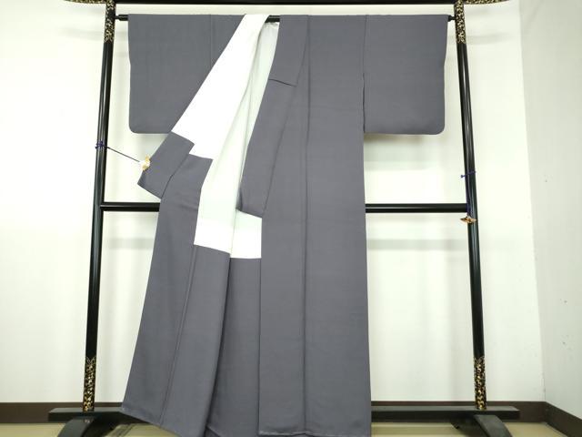 平和屋着物●上質な色無地　紗綾形地紋　鉛色　正絹　逸品　DABH9715ps