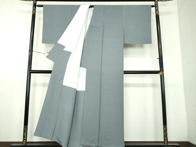 平和屋着物●上質な色無地　霞地紋　藍鼠色　正絹　逸品　DABH9716ps