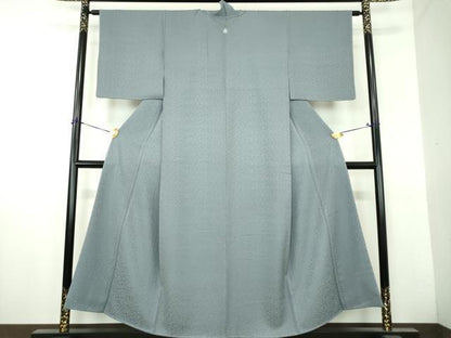平和屋着物●上質な色無地　霞地紋　藍鼠色　正絹　逸品　DABH9716ps