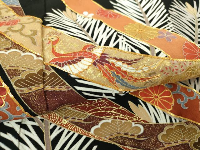 平和屋着物●豪華黒留袖　駒刺繍　鳳凰花熨斗文　若松葉　金銀彩　正絹　逸品　未使用　DABH9726ps