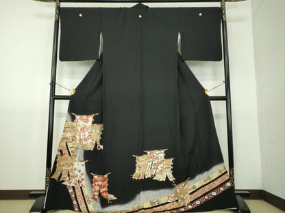 平和屋着物●豪華黒留袖　駒刺繍　几帳花文　金彩　正絹　逸品　DABH9727ps