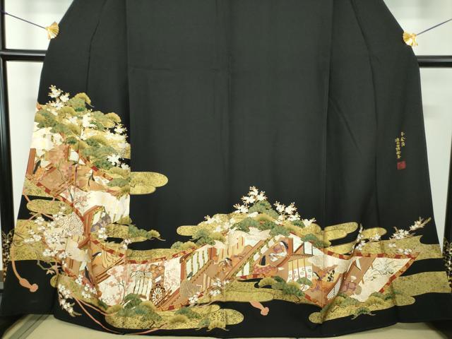 平和屋着物●豪華黒留袖　源氏物語絵巻　本金箔　さが美扱い　正絹　逸品　DABH9730ps