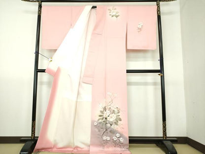 平和屋着物●訪問着　手描き　枝花文　暈し染め　ロング丈　正絹　逸品　DABH9735ps