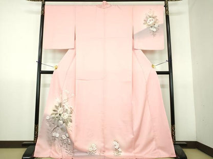 平和屋着物●訪問着　手描き　枝花文　暈し染め　ロング丈　正絹　逸品　DABH9735ps