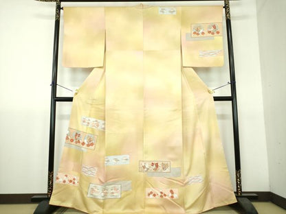 平和屋着物●訪問着　刺繍　舞蝶花文　暈し染め　金彩　正絹　逸品　未使用　DABH9742ps