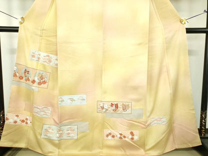 平和屋着物●訪問着　刺繍　舞蝶花文　暈し染め　金彩　正絹　逸品　未使用　DABH9742ps